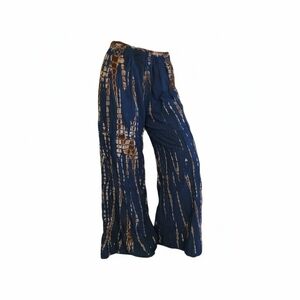 Navy & Brown Tie-Dye Wide Leg Palazzo Pants